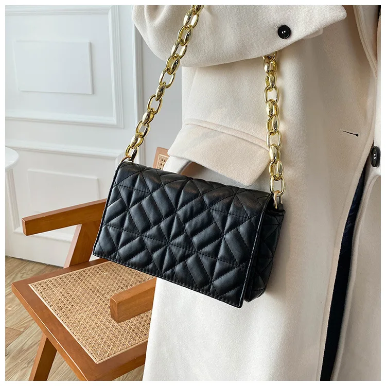 Womens Handbag Thick Chain Handbag Quilted Purse Thick Gold Chain