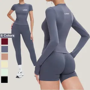 Custom Fitness Vest Ribbed Legging Gym Yoga Set Clothing Neck Bra Streamline Fitness Sportswear Gym Womens Sets