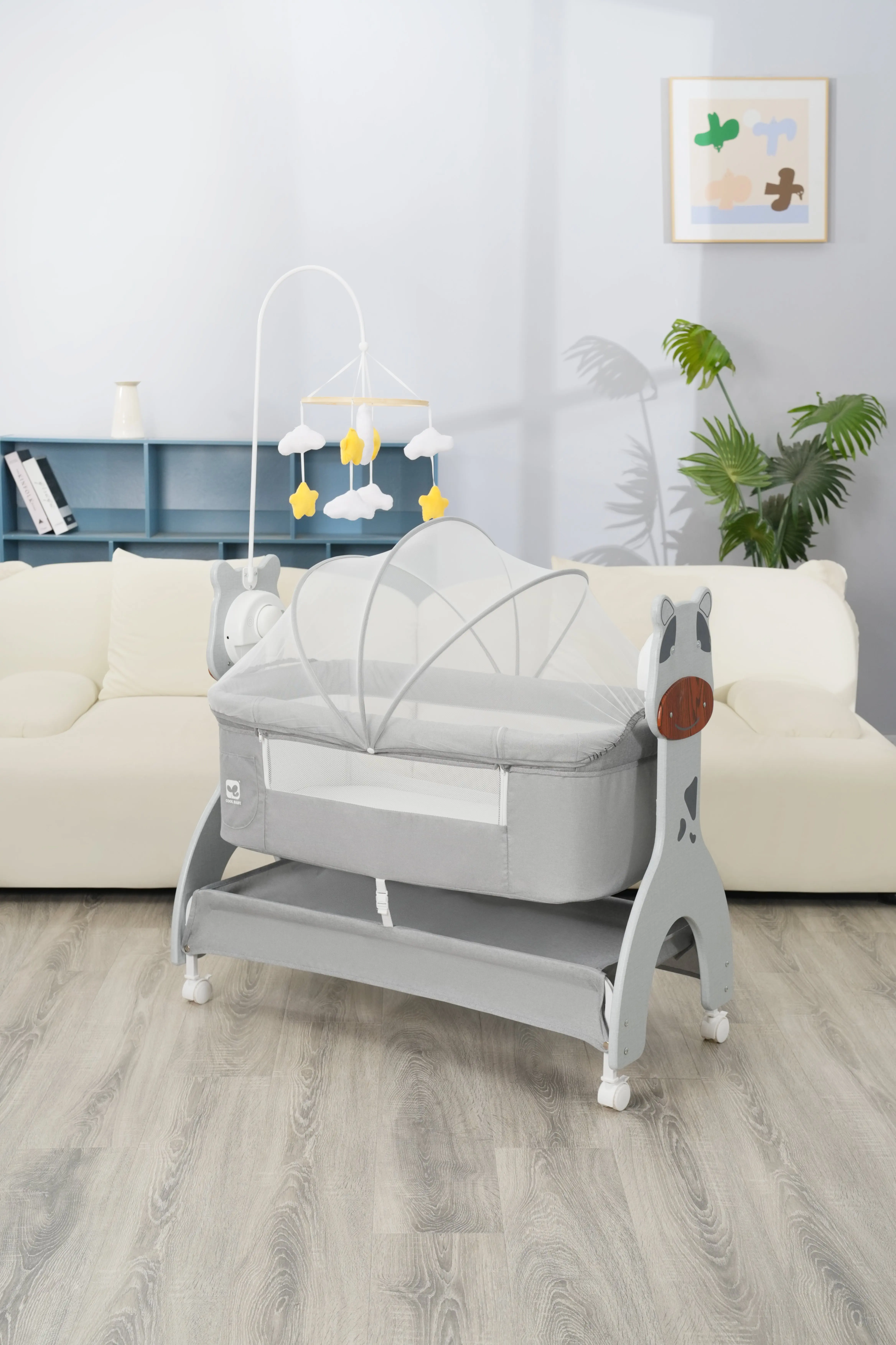 P1571D Cool Baby Newest Bigger Size Automatic Swing Baby Crib With Side-opening details