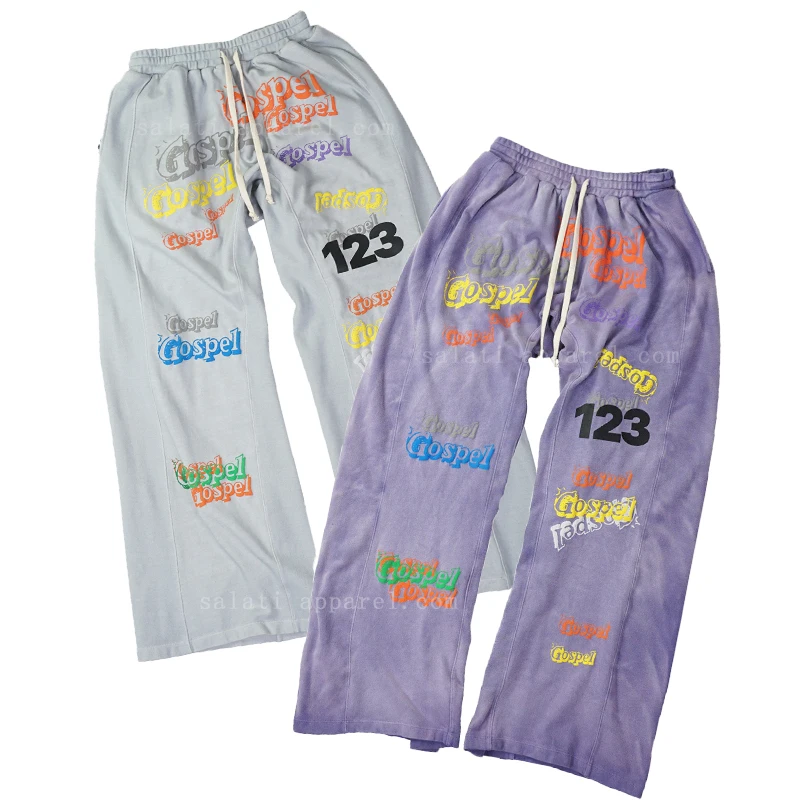 Custom Vintage Sweat Pant Wide Leg Drawstrings Print Cotton French Terry Heavyweight Oversized Baggy Acid Wash Sweatpants Men