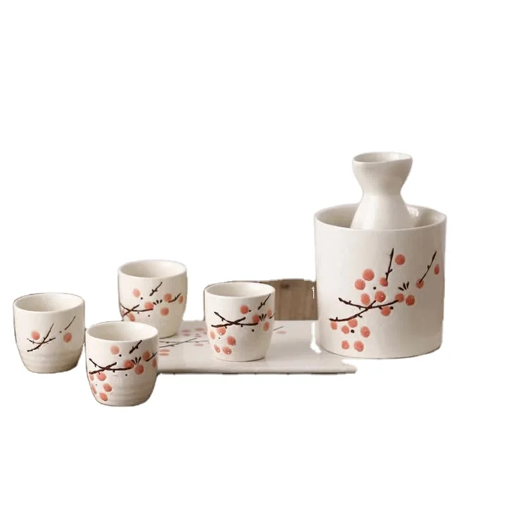 Ceramic Japanese Sake set  1 pc of 150ml decanter and 4 pcs of 50ml sake cup for warm and cool sake