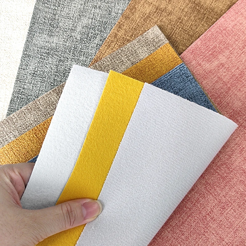 Coarse Cloth Pattern Leatherette Embossing PU Artificial Synthetic Vegan Leather Woven Textured Polyester Fabric for Upholstery