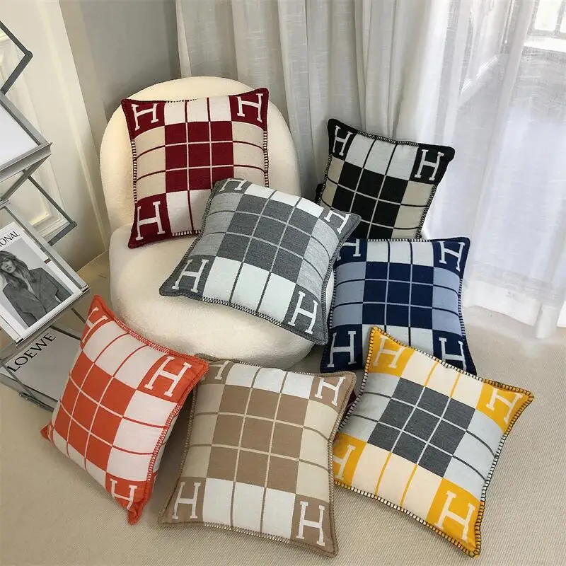 Wholesale H Letter Cashmere Throw Pillow Cover Modern Cashmere Wool Sofa Cushion Cover For Home