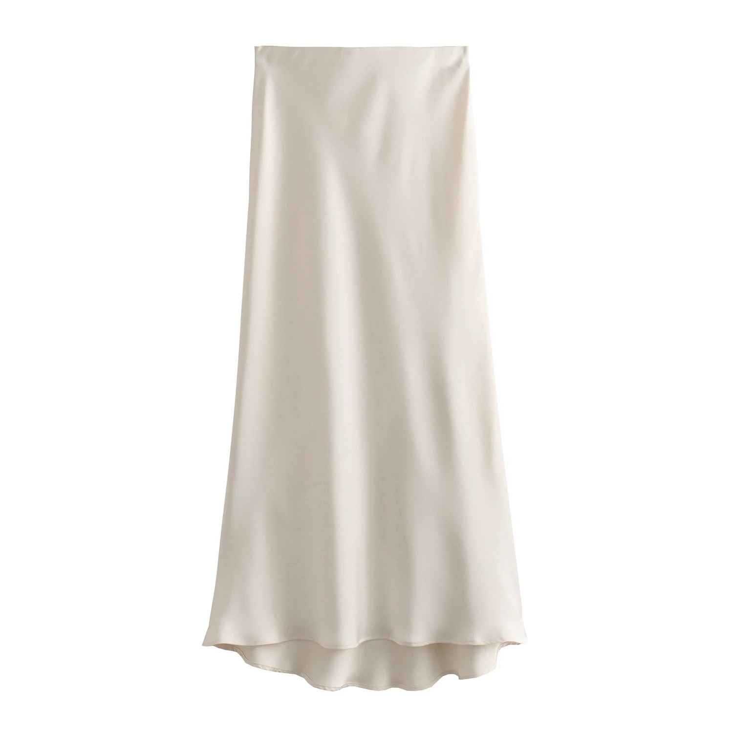 2 Colorway Solid Color Silky Zipper Fly Casual Fashion Long Satin Skirt for Women