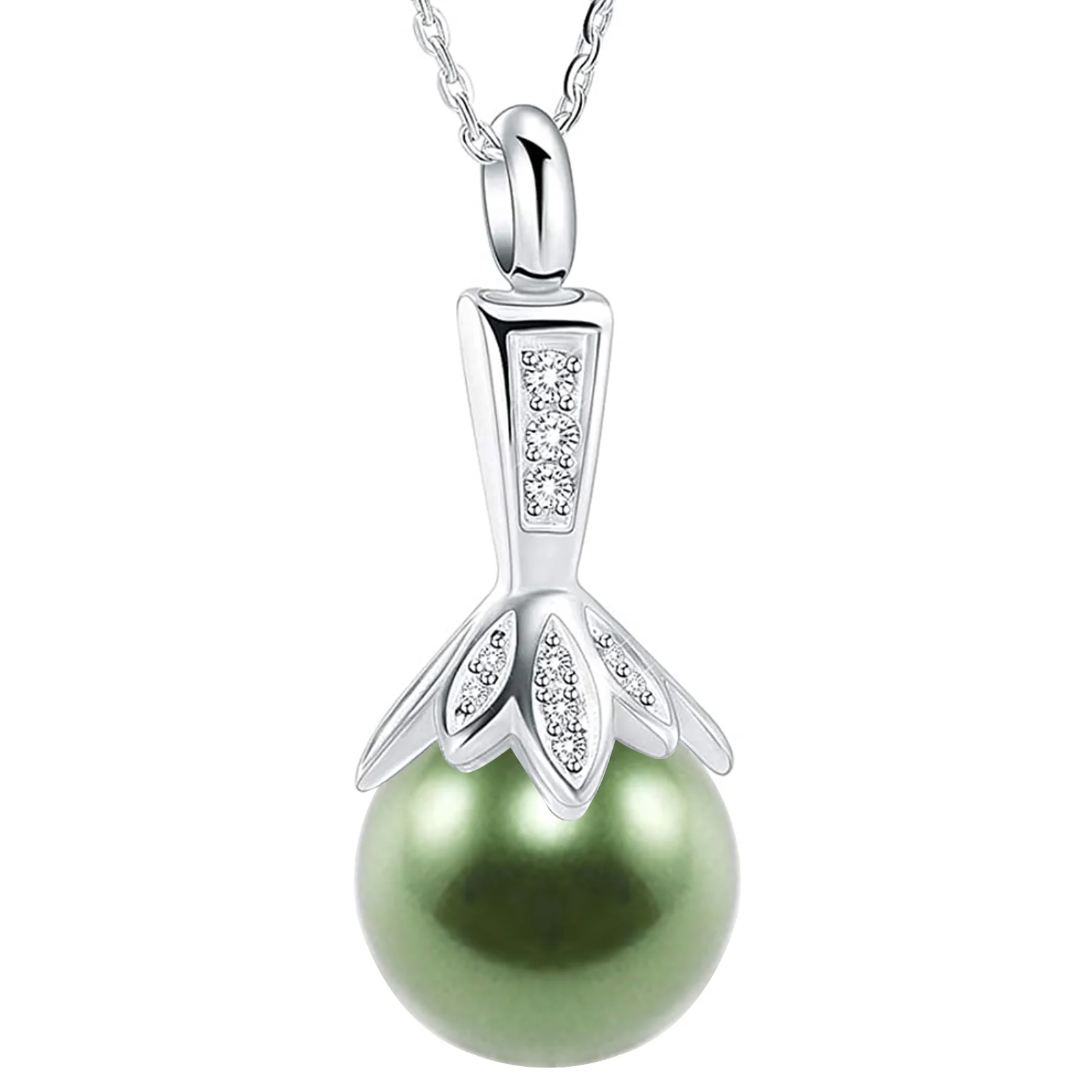 Fashion Elegant Pearl Pendant Necklace Cremation Urn Hold Ashes Keepsake Stainless Steel Memorial Jewelry Gift for Women Wife