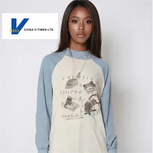 China V-Times Autumn New Girls' Half-Zip Sweatshirt Loose Polo Collar Top with Patchwork Design for Middle High School Students