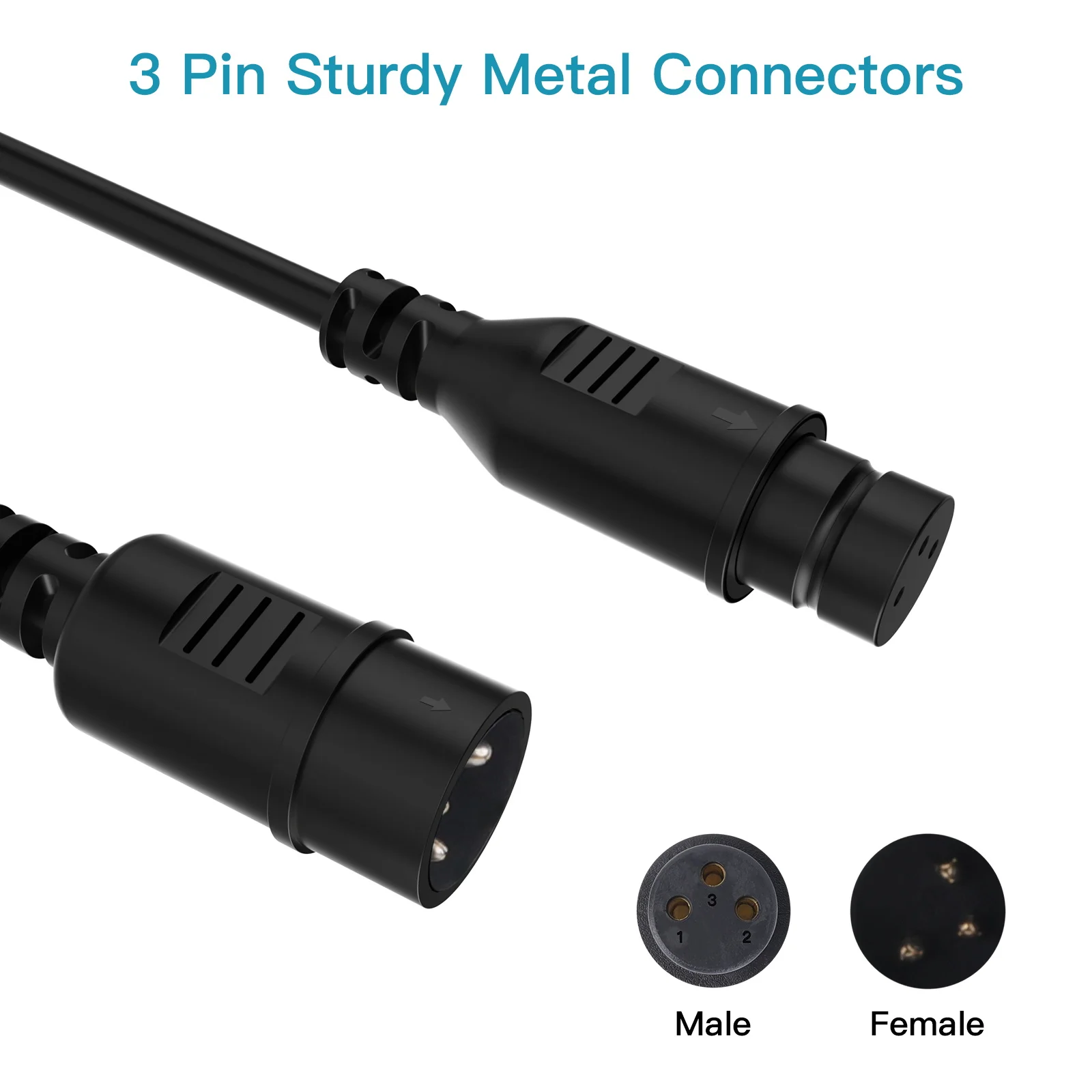 Câble DMX Étanche 1 Mètre - Pour Éclairage Scénique, DJ - Connexion Robuste