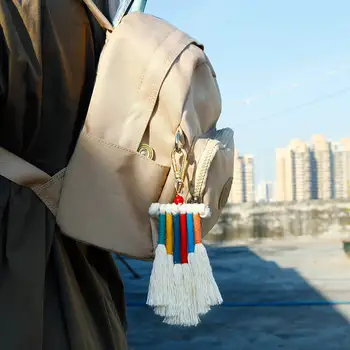 Wholesale Girls Rainbow Macrame Weaving Tassel Key chains Car Keyring Holder Bag Wallet macrame Rainbow Boho key chain