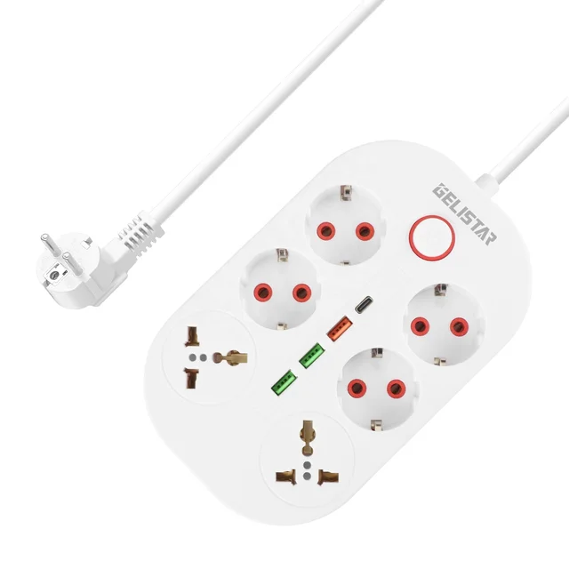 Hot Selling New Trend 3 USB 1 Type C Extension lead Socket 6 Way power outlet EU Plug Power Strip