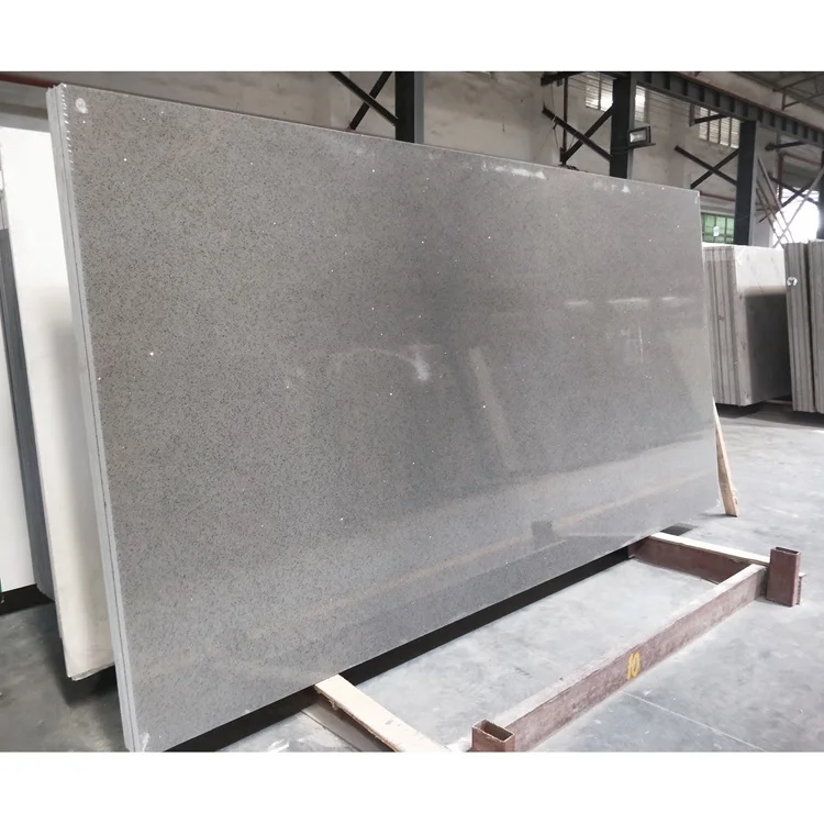 Polished top quality grey sparkle quartz slab for countertop,worktop