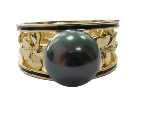 Custom Bohemian Hawaiian Black Pearl Hollow Engraved Flower 14K Gold Wedding Rings Women Jewelry Custom