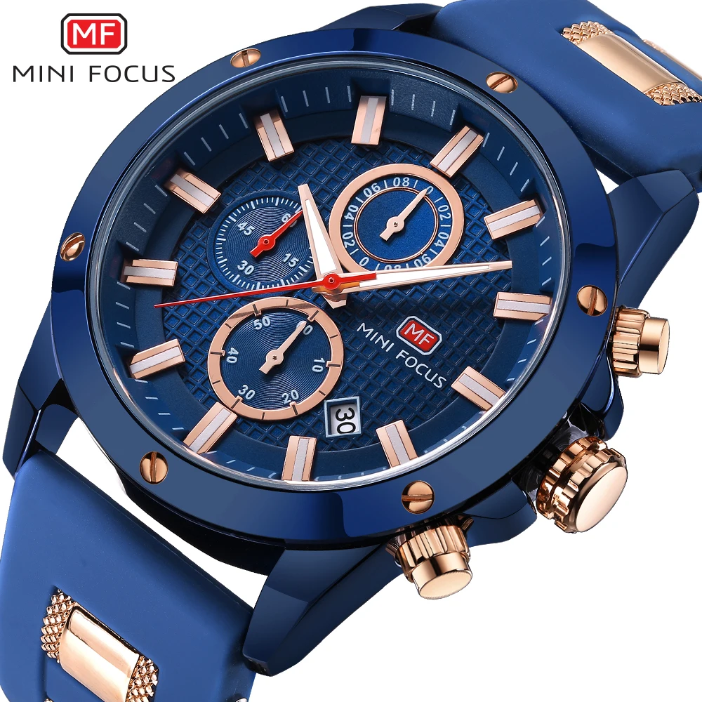 2020 Mini focus 0089 chronograph quartz watch custom logo waterproof orolo  sports watch eloj hombre blue silicone men wristwatch