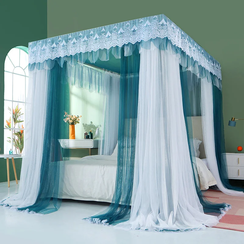 Three door design double-layer and double pole floor type palace type densified mosquito net all-round mosquito net