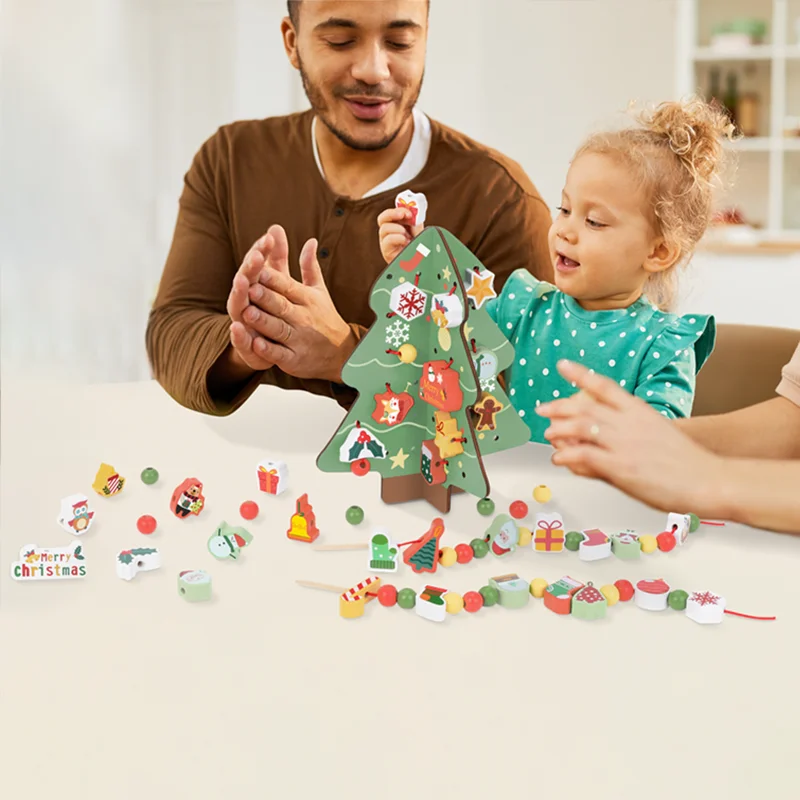 Wooden Christmas Tree Toys DIY Stringing Beading Game Early Educational Activity Threading Lacing Toys