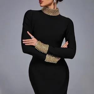 ADYABY 2026 Winter Fashion Luxurious Maxi Evening Dresses for Women Beaded Backless Long Sleeve Elegant Bandage Dinner Dresses