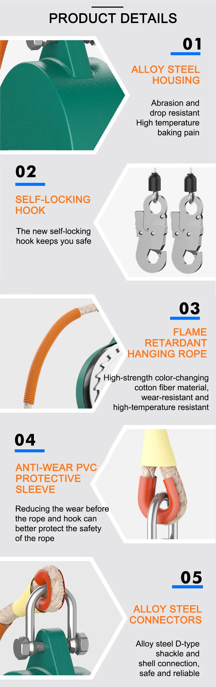 Portable Self Retractable Lifeline Fall Arrester Industrial Grade Electricians Climbing Safety Device with OEM & ODM Support details