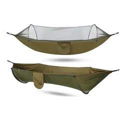 Fully automatic and fast open hammock with mosquito net. Outdoor single and double nylon bednet mosquito hammock