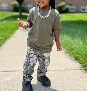 Custom Summer Kids Retro Acid Washed t Shirt Dropped Sleeves Plain Streetwear Kids Jogging Suit Sweatpants Camo Pants Tracksuit