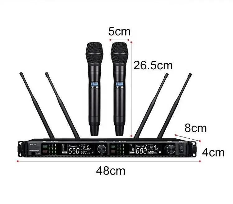 Adx400 Metal Microphone Noise Cancelling with UHF Wireless Handheld Microphone ADX 400 Wireless Studio Karaoke Microphone System