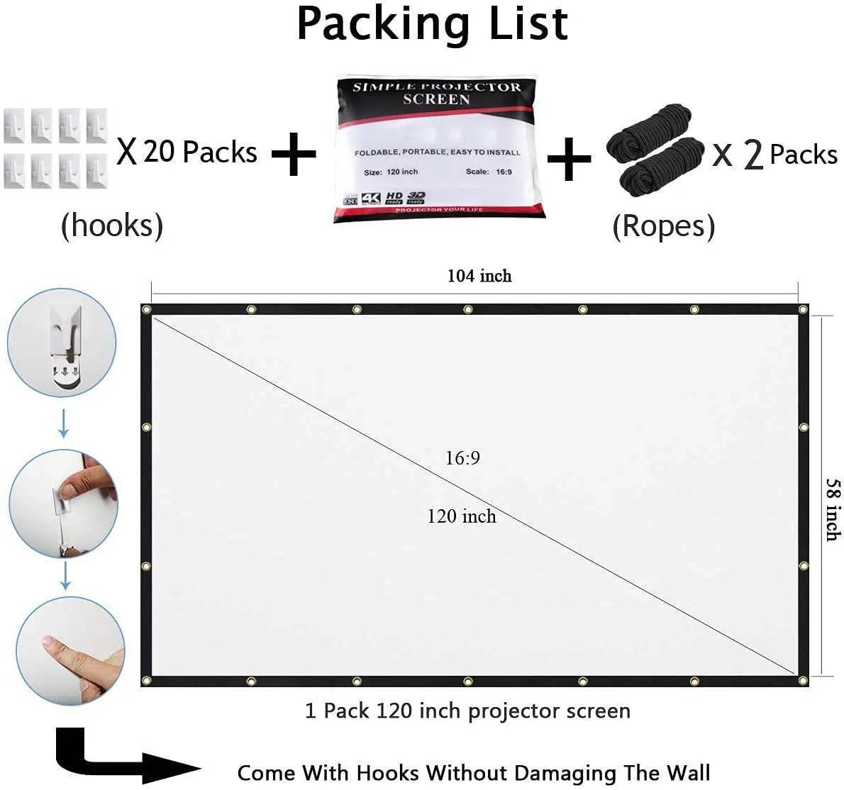 Foldable Polyester Cloth 100"(16:9) 221x125cm Portable Simple Projection Movies Projector Screens Cheapest Type