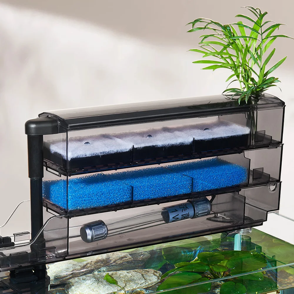 High Quality 3 in 1 Hang on Fish Tank Silent Water Cycle Hanging External  Top Filter Box for Aquarium