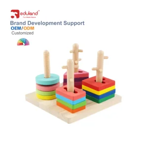 EDULAND New Montessori Early Learning Wooden Building Blocks Geometric Stacking Toy Sorting Board Game for Kids
