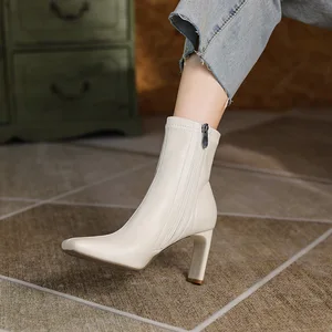 Factory Direct Custom High-Heeled Women's Short Boots Square Head Thick Heel Side Zipper Design Low Barrel Joker Ankle Bootie
