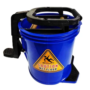 O-Cleaning Round 16L Plastic Roller Wringer Mop Bucket With Foot Pedal on Wheels,Step-On Squeeze Bucket Floor Cleaning Caddy