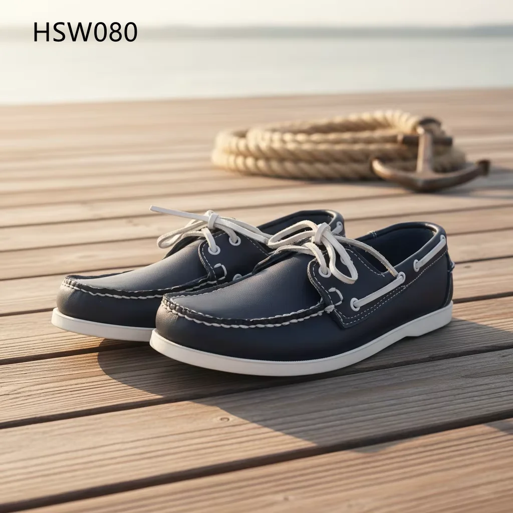 HY,Weekend Escape Handmade Wide Fit Dark Blue Peas Shoes Authentic Original Top End Full Grain Leather Boat Shoes HSW080