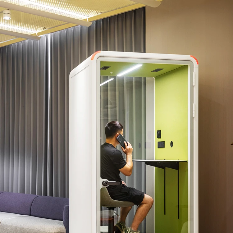 Silent Booth Acoustic Phone Booth with 100-240V Power Supply 12V-USB and Low Noise Air Circulation