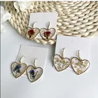 wholesale elegant transparent dried flower design sequin acrylic heart earring pressed rose vintage earring jewelry