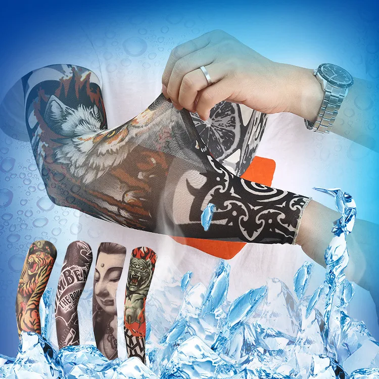Anti-uv Sun Block Black White Blue Gray Sport Gym Hand Cover Elastic Cycling Arm SleevesPopular Cool Fashion Tattoo Arm Sleeves