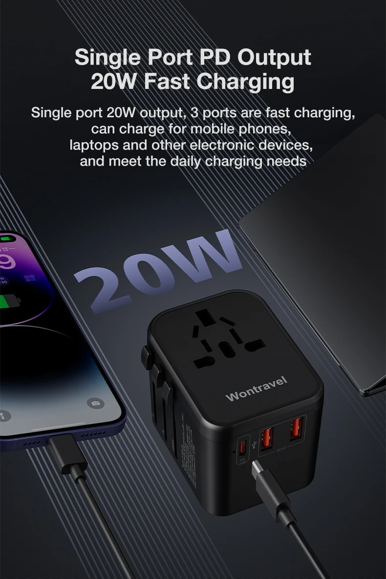 Wontravel 20w Pd Quick Charger Universal Travel Adaptor World Plug 3