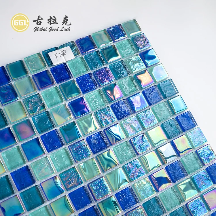 Iridescent Blue Green Glass Mosaic Tile Swimming Pool Tile Wall Decoration