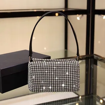 New Stock Ladies Portable Diamond Messenger Bag Full Diamond with Black Color Fashion Style Small Handbag for Parties Wholesale