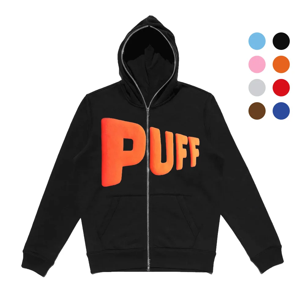 Custom Zip up Hoodie Puff Print Mens Hoodies Sweatshirts Full Face Zip  Hoodie Jackets