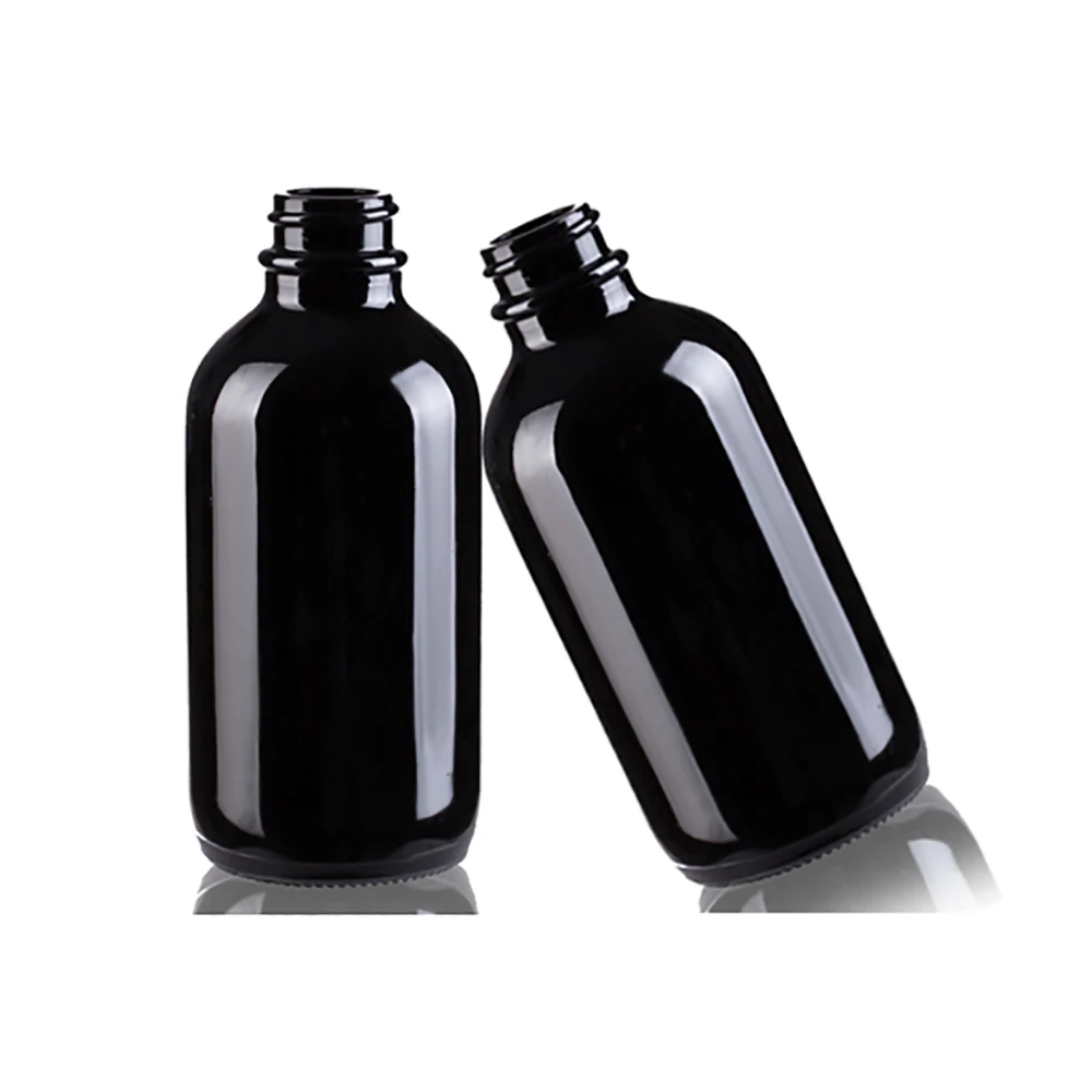 SPG 2OZ Black Boston Round Amber Pharmaceutical Glass Bottle With Plastic Cap