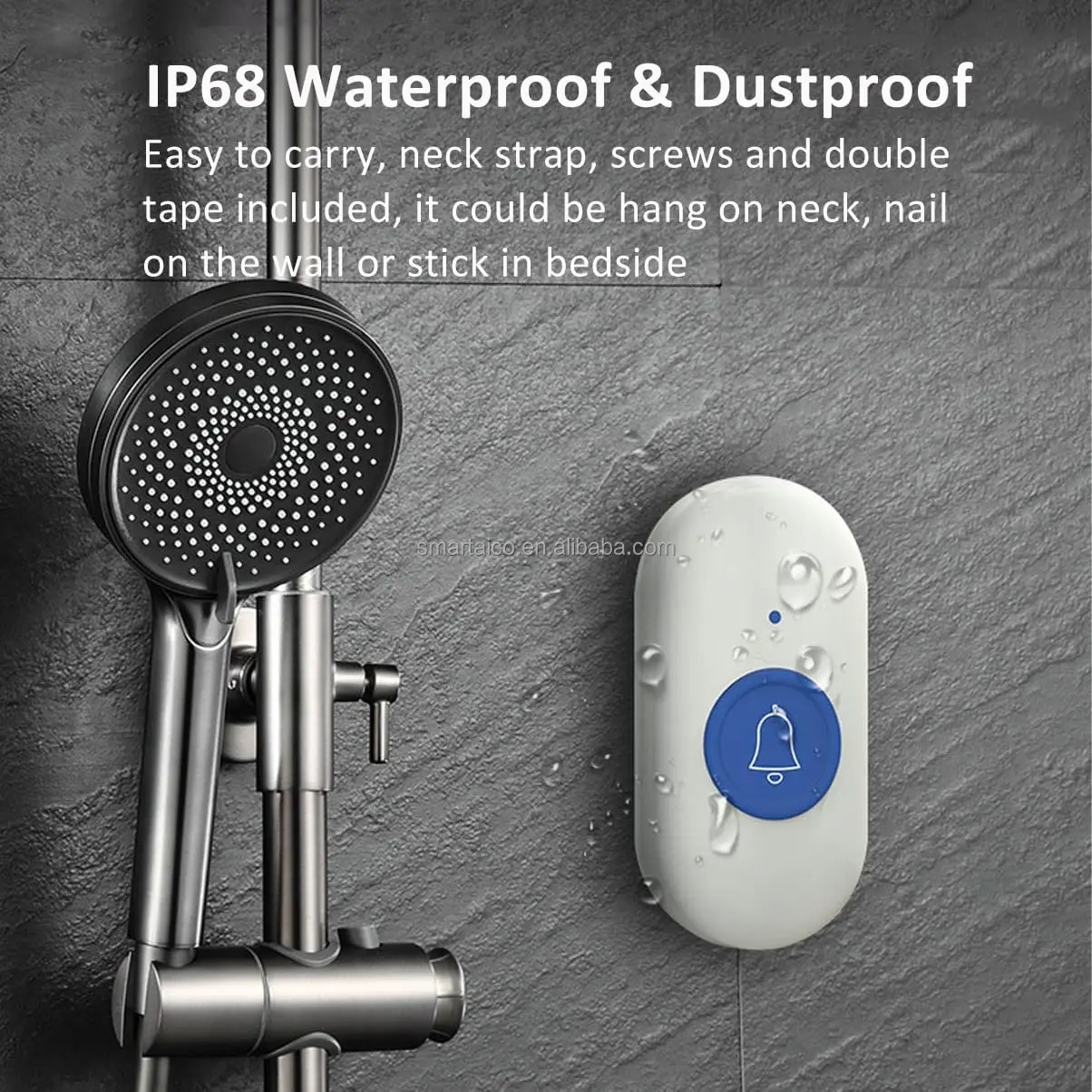 Rechargeable USB Vibration Alarm Ringtone SOS Wireless Call Button Caregiver Pager Elderly Doorbell