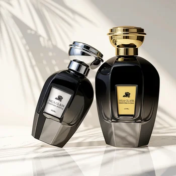 Luxury Wholesale Black Glass Fragrance Bottle Plastic Cap Design 50ml 100ml Empty Perfume Bottle with Box Packaging
