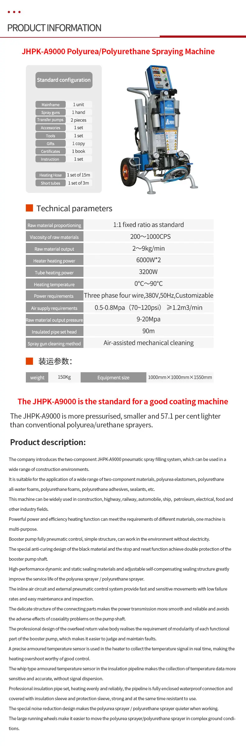 Jhpka9000 Waterproofing Insulation Polyurethane Spray Foam Equipment