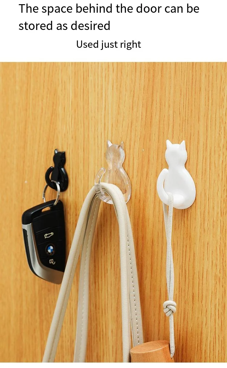 Japanese cat tail hook creative punch free hook Kitchen porch bedroom bathroom storage traceless cute cat hook manufacture