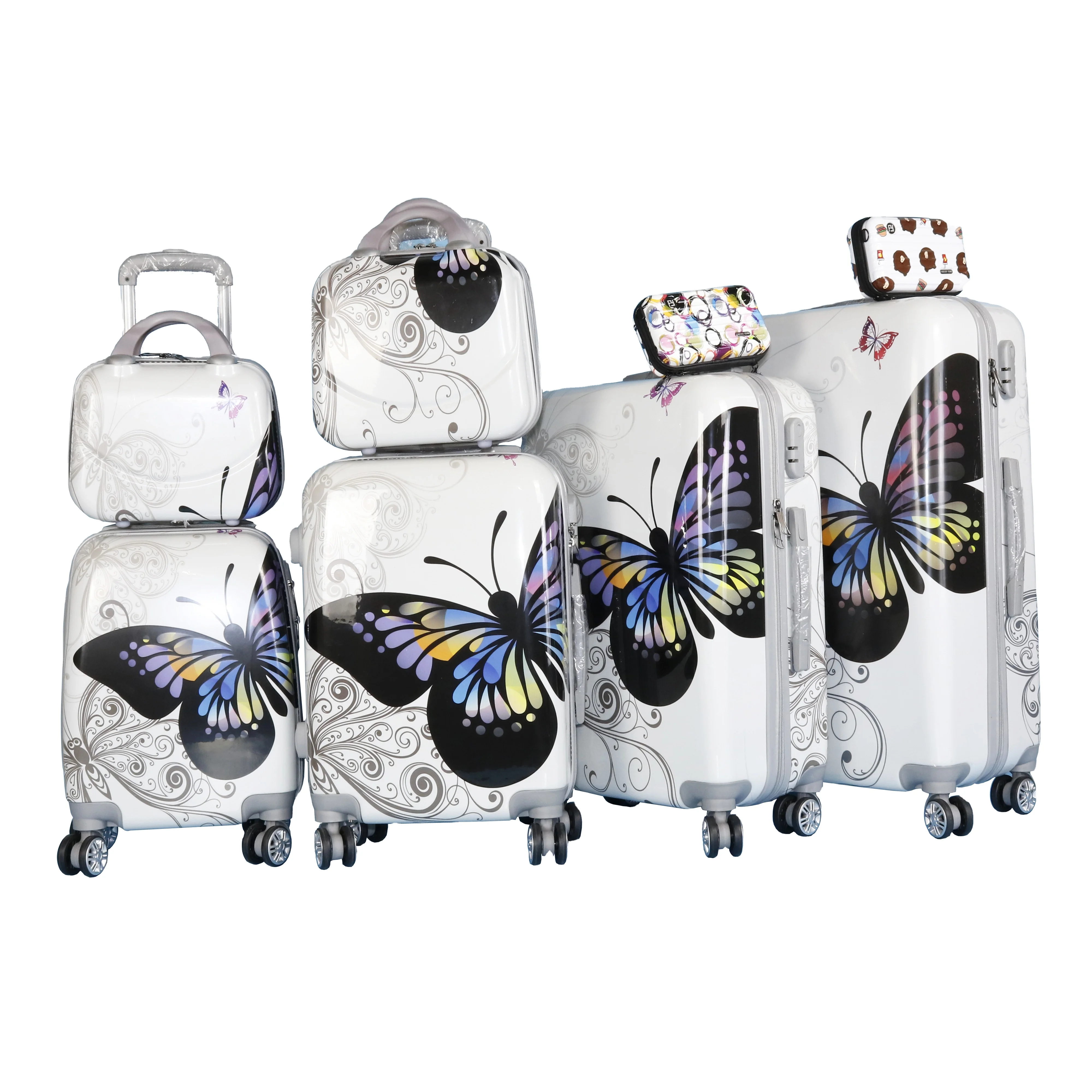 Wholesale Printed Butterfly Trolley Dark Grey 12/14/16/20/24/28  Inch ABS+PC Custom Luggage for Girls