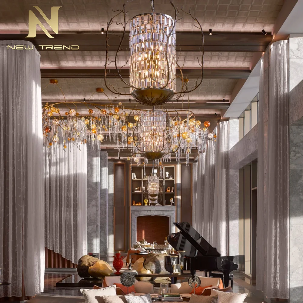 CPL-484 Bespoke K9 Crystal Branch Chandelier – Modern LED Project Lighting for Commercial Hotel & Club