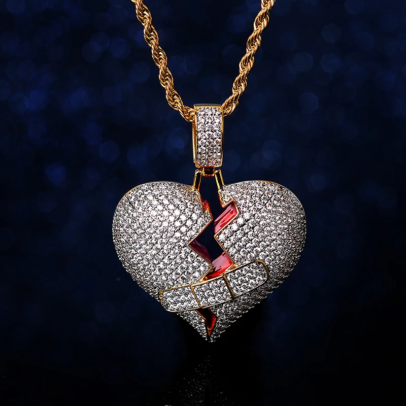 Broken Heart Iced Out Pendant with 28