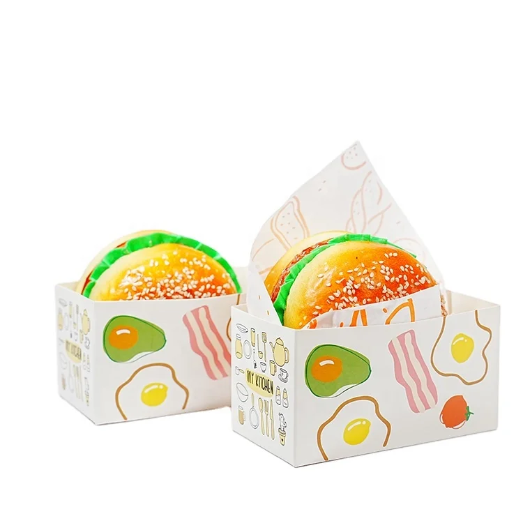 OEM Customized Takeout Container Burger Box,Toast Holding Bread Tray, Sandwich Hot Dog Donut Egg Waffle Packaging Box