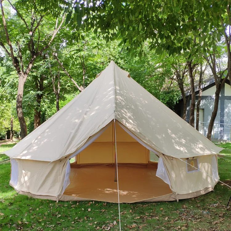Outdoor Large Yurt Bell Tent 5m 6m Glamping Luxury 4-season Waterproof Cotton Canvas Bell Tent
