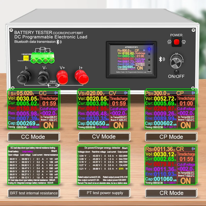 DLB-600W ATORCH 40A DC Electronic Load Tester Programmable High-Accuracy Resolution Car Temperature Capacity Monitor