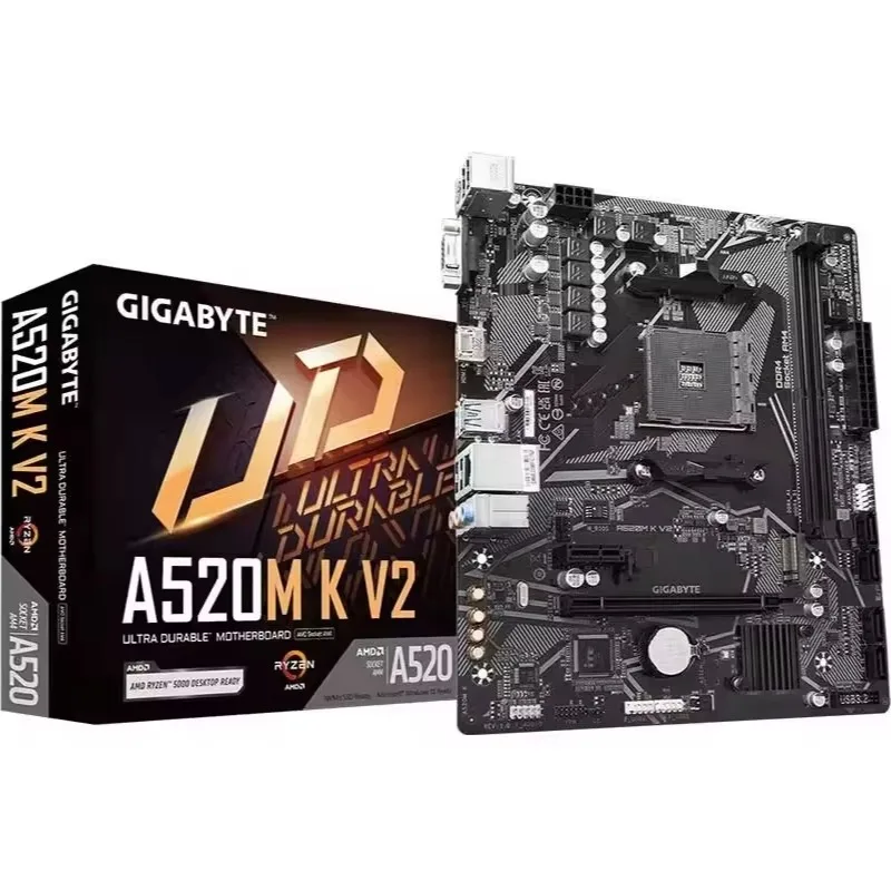 The GIGA-BYTE A520M-k V2 motherboard is a brand new AMD A520M K V2 motherboard that supports up to 64GB of DDR4 desktop memory.