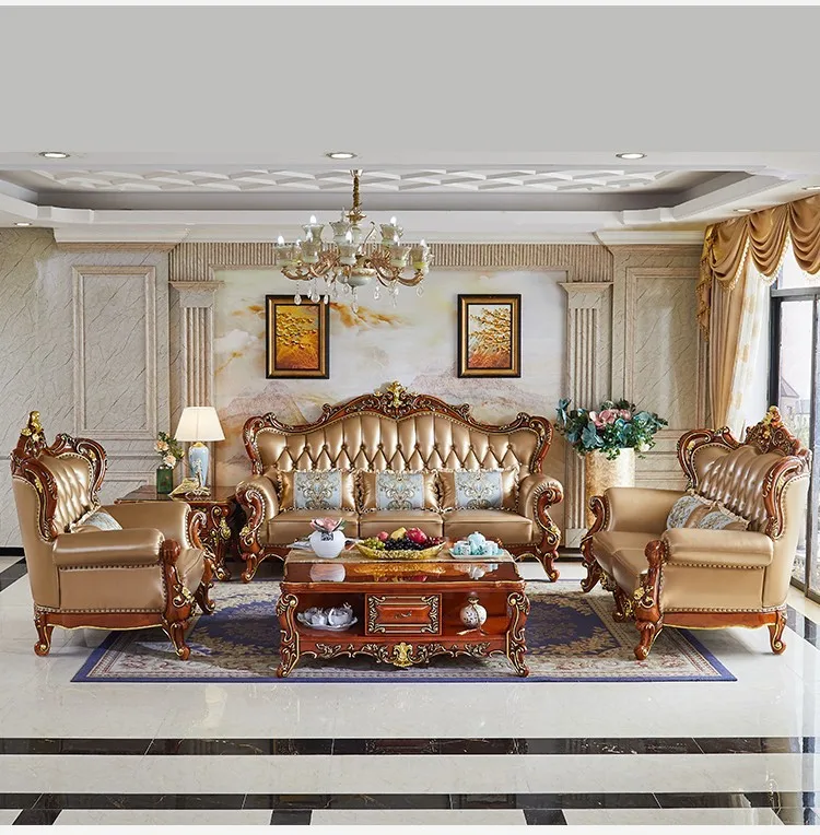Royal European Style Sofa Leather Victorian Vintage Classic Sofa