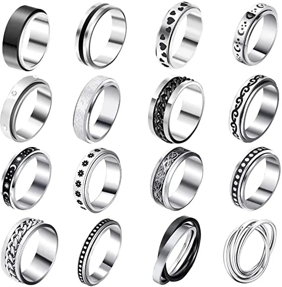 Nanafast Stainless Steel Spinner Ring for Anxiety Fidget Rings for Relieving Stress Anxiety Ring Sun Moon Stars Promise Engagement Ring Size 6-12 